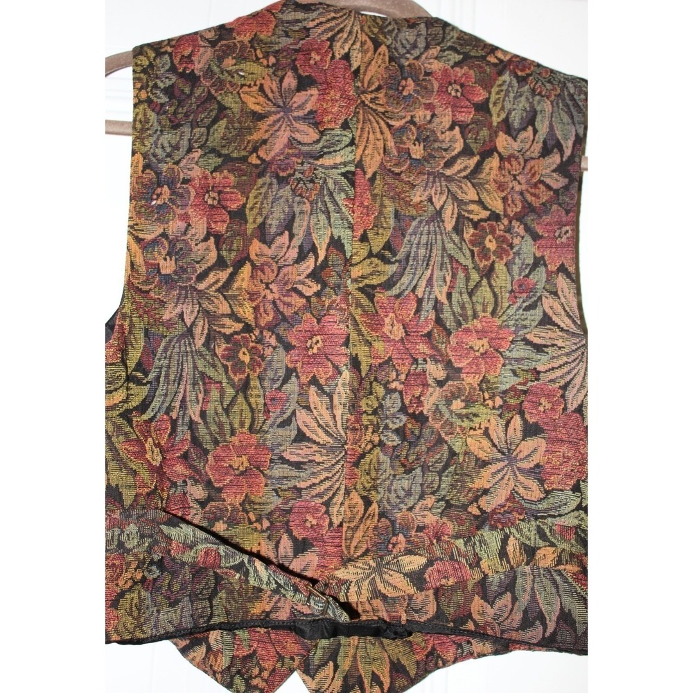 Garnet Hill Natural Fibers Floral‎ Tapestry Vest Vintage Button Front Cinch Back - Picture 3 of 10